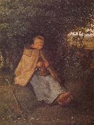 Jean Francois Millet Shepherdess sewing the sweater USA oil painting artist